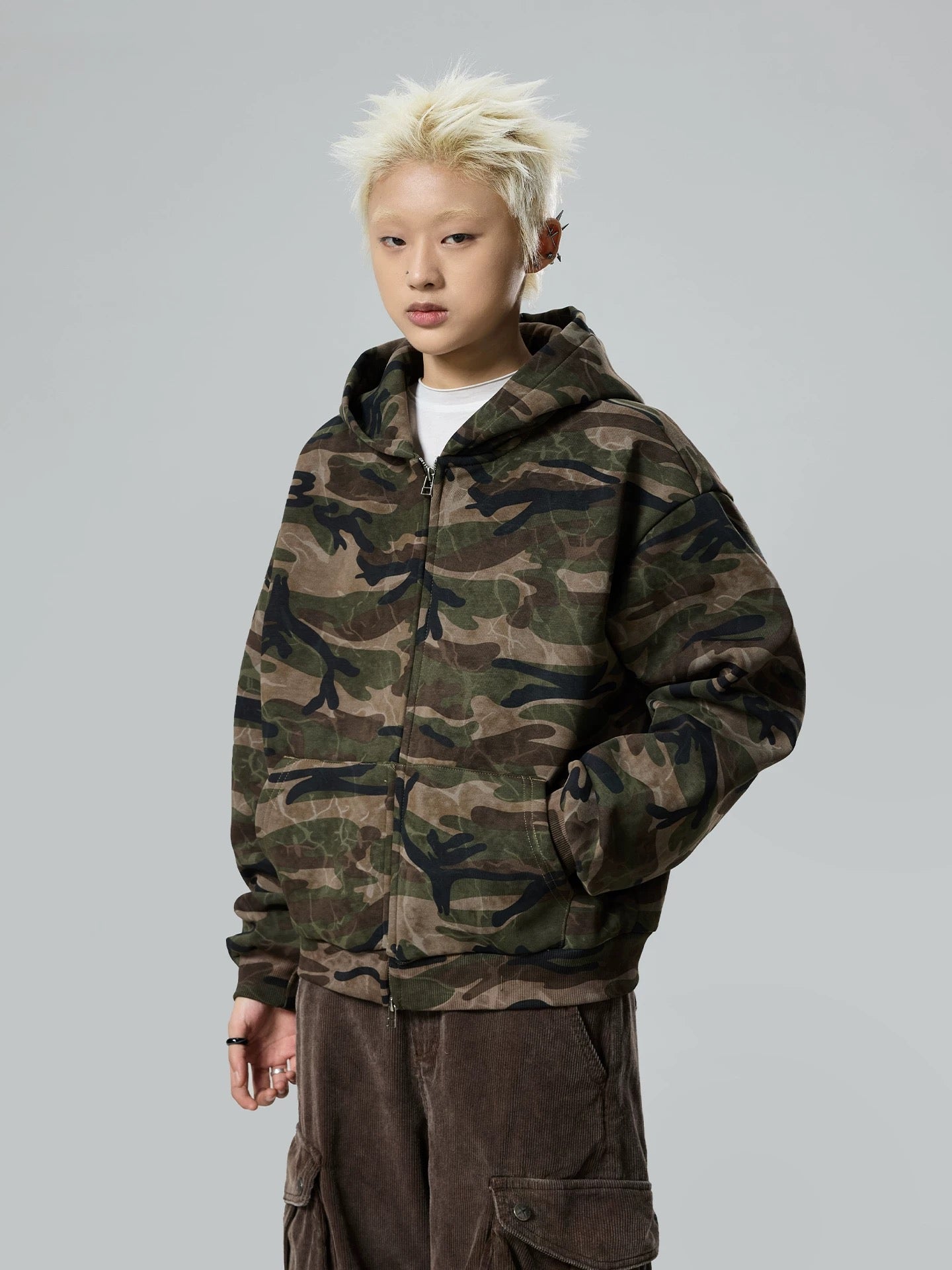 11KN Vintage Camo Hooded Fleece Jacket