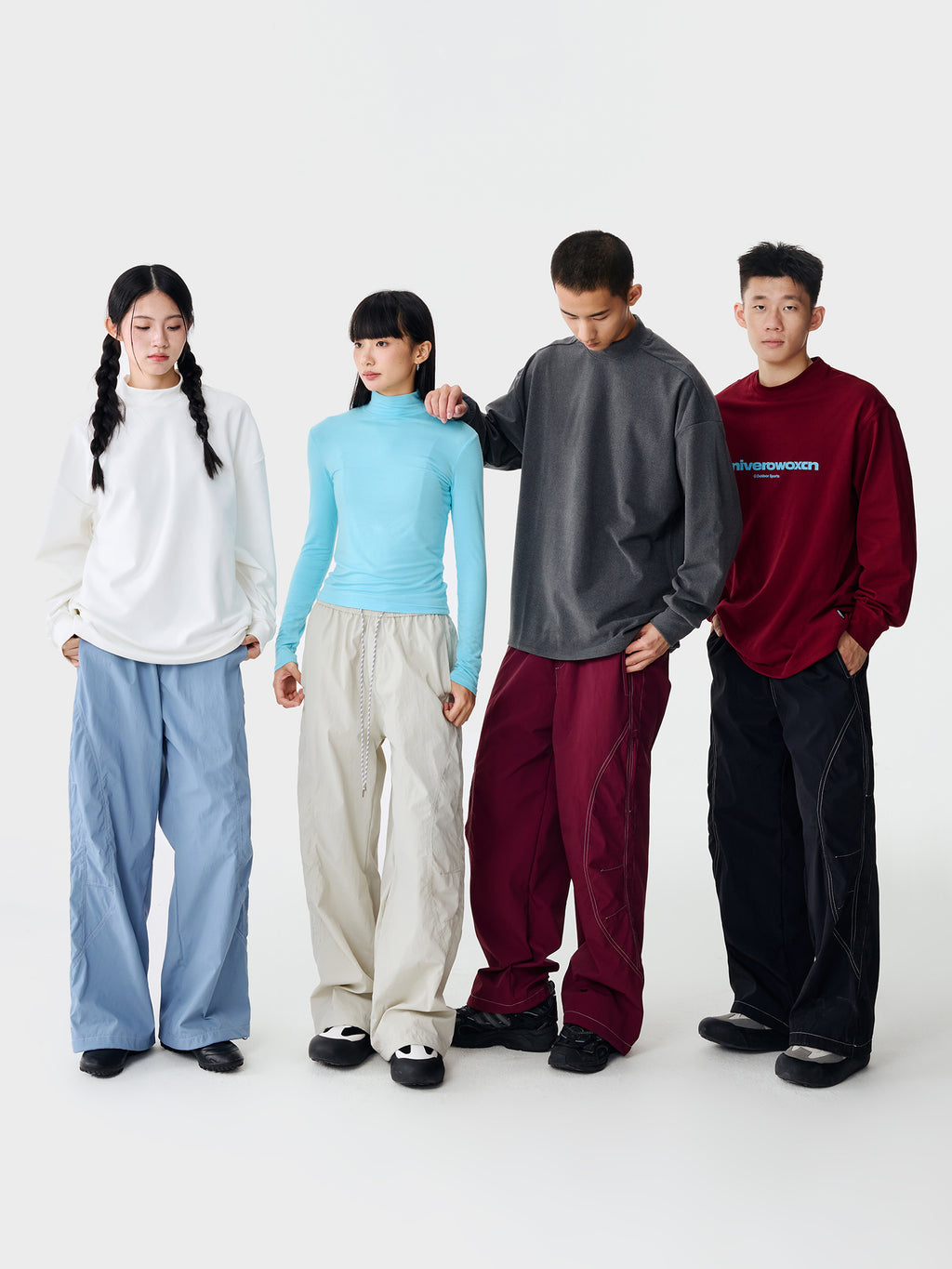 OWOX Sports Topstitch Loose Casual Straight Leg Pants