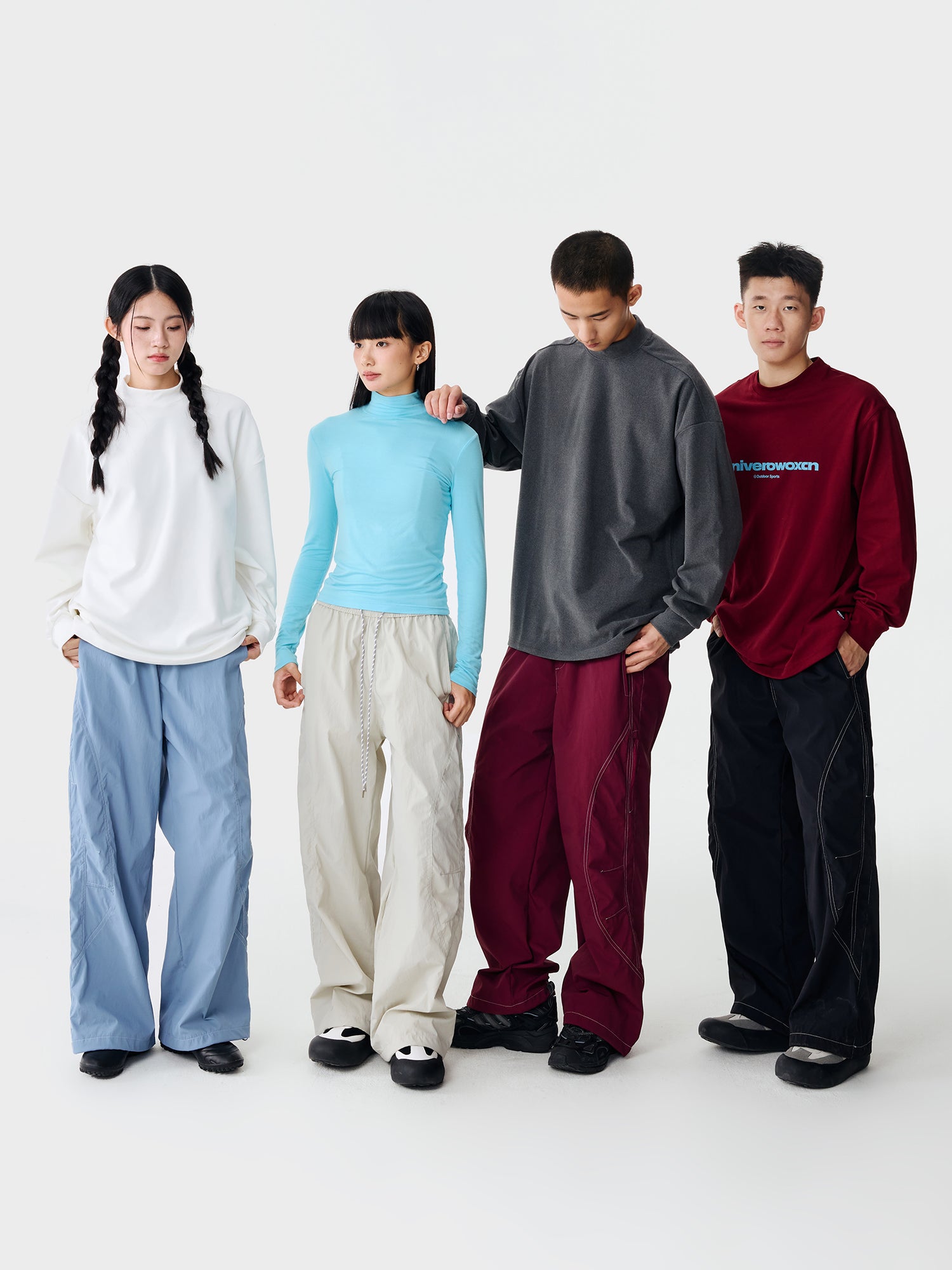 OWOX Sports Topstitch Loose Casual Straight Leg Pants