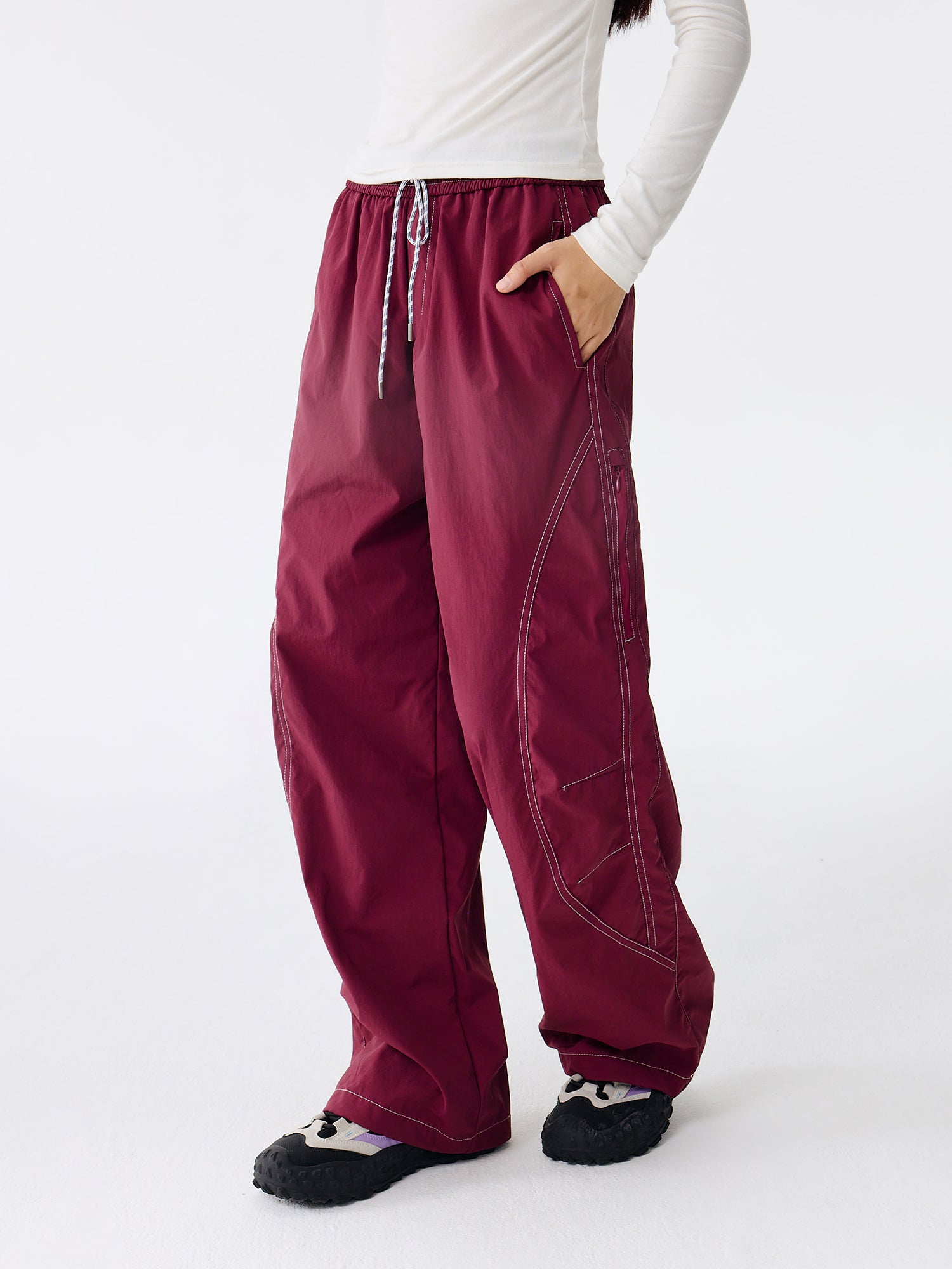 OWOX Sports Topstitch Loose Casual Straight Leg Pants
