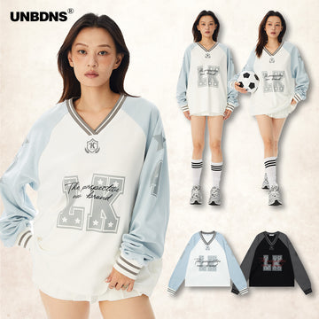 UNBDNS American Sports Jersey V-Neck Long Sleeve  Sweatshirt