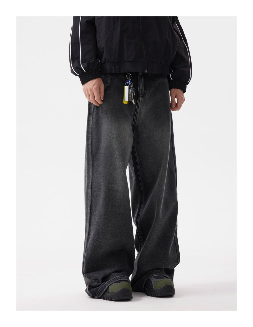 BTSG Wash Distressed Patchwork Smoky Wide Jeans