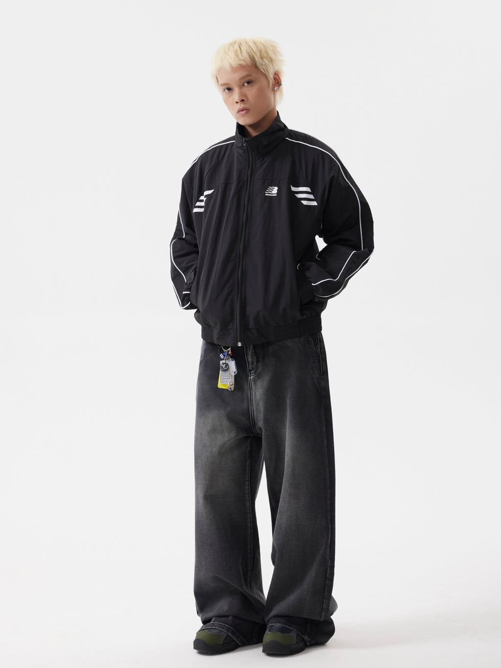 BTSG Wash Distressed Patchwork Smoky Wide Jeans