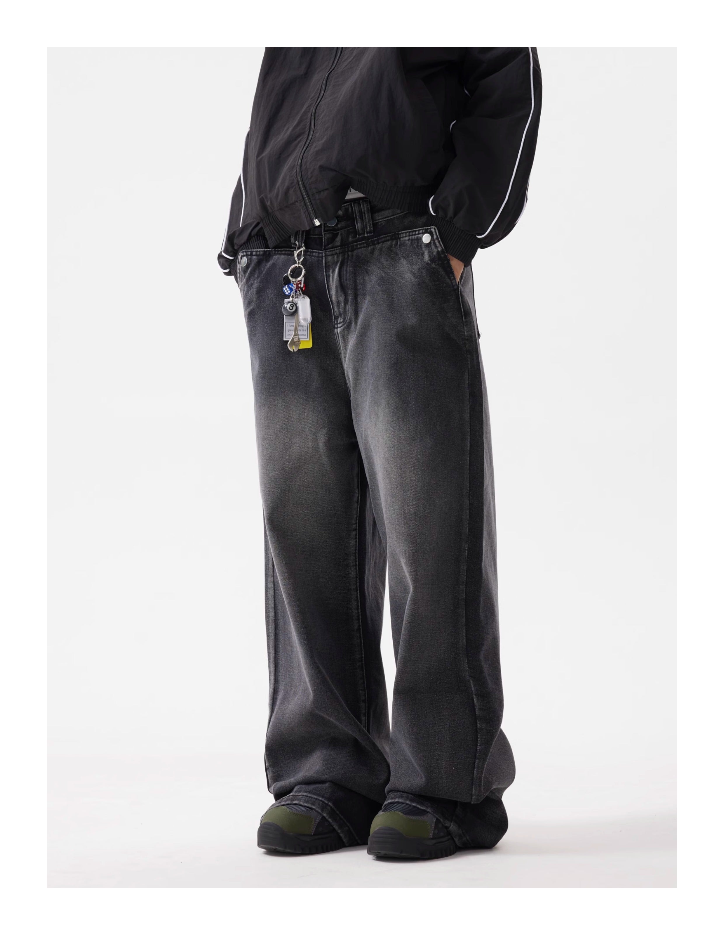 BTSG Wash Distressed Patchwork Smoky Wide Jeans