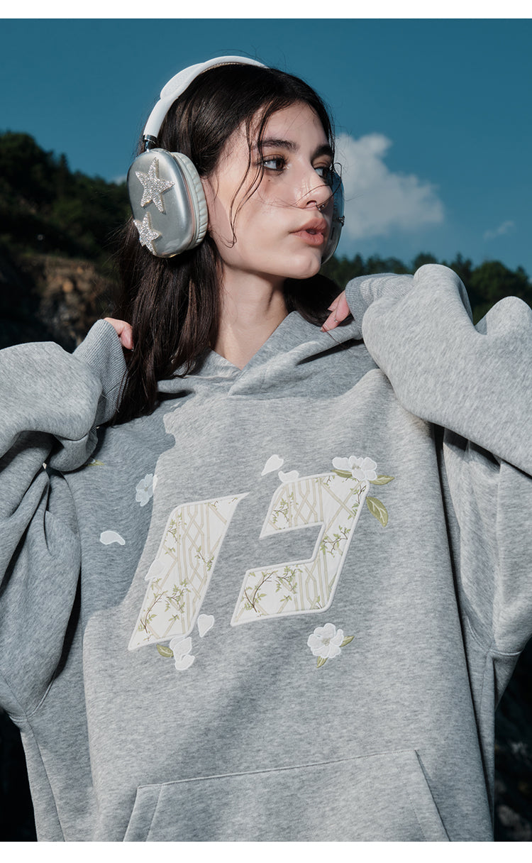 FORNINES Flower Companion Bamboo National Tide Heavy Fleece Hoodie