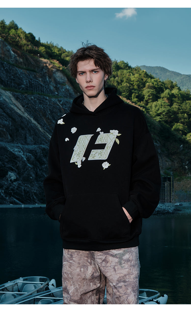 FORNINES Flower Companion Bamboo National Tide Heavy Fleece Hoodie