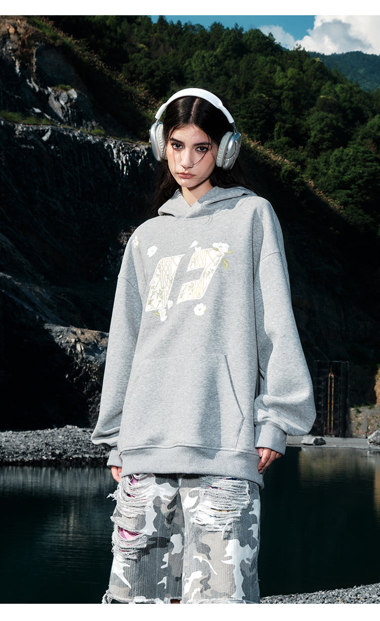 FORNINES Flower Companion Bamboo National Tide Heavy Fleece Hoodie