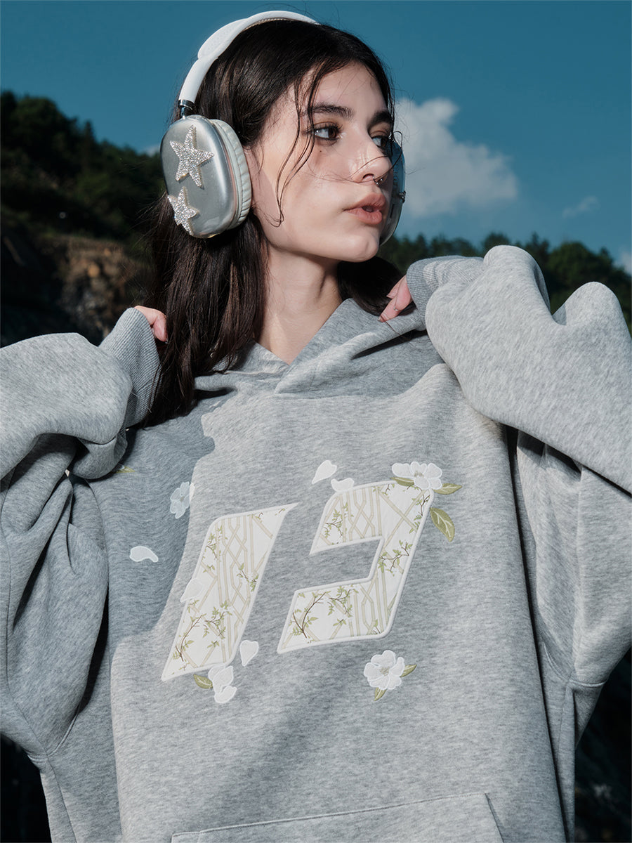 FORNINES Flower Companion Bamboo National Tide Heavy Fleece Hoodie