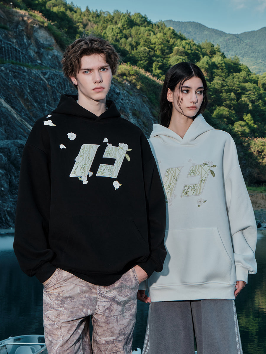 FORNINES Flower Companion Bamboo National Tide Heavy Fleece Hoodie