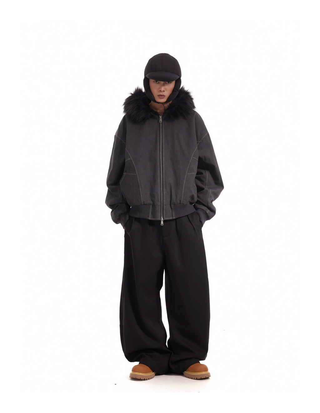 BTSG Thickened Wool Collar Mountain Carving Jacket