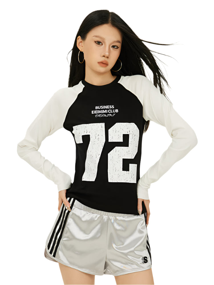 Axis Mundi American Retro Sporty Slim Long Sleeve T-Shirt Women's Versatile Casual Design Sense Trend Top