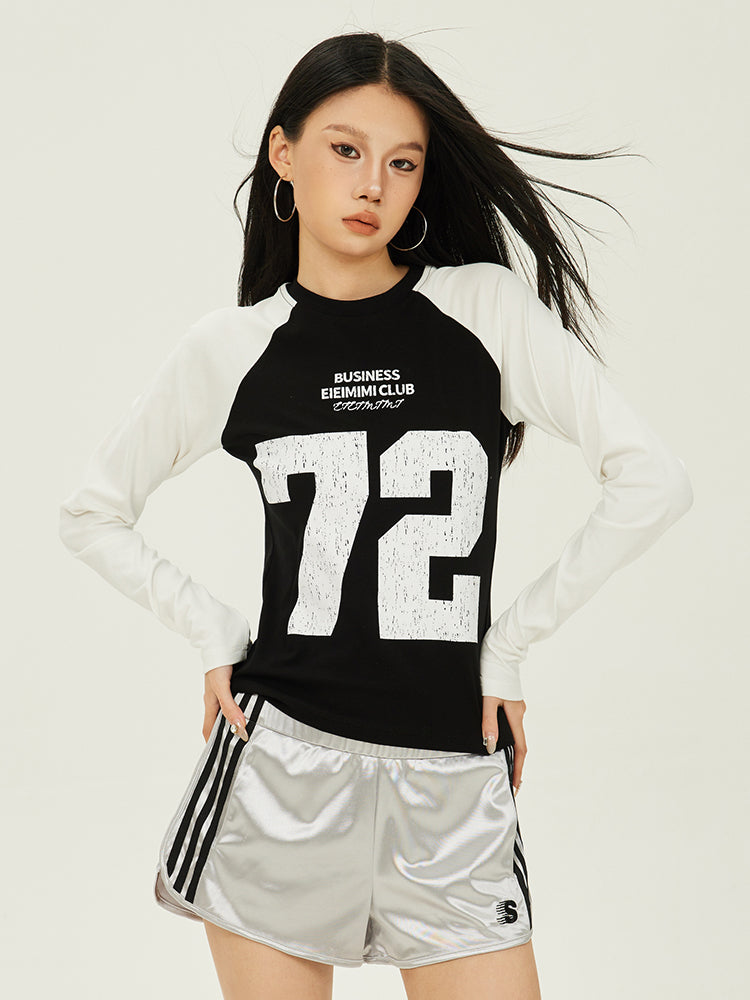 Axis Mundi American Retro Sporty Slim Long Sleeve T-Shirt Women's Versatile Casual Design Sense Trend Top