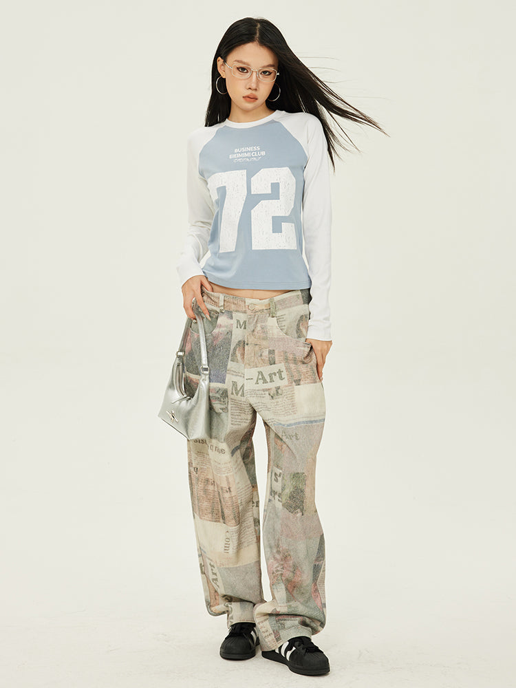 Axis Mundi American Retro Sporty Slim Long Sleeve T-Shirt Women's Versatile Casual Design Sense Trend Top