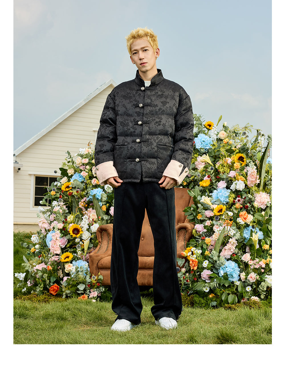 Harshandcruel Chinese Floral Jacquard Fabric Tang Costume Graphene Thermal Cotton Jacket