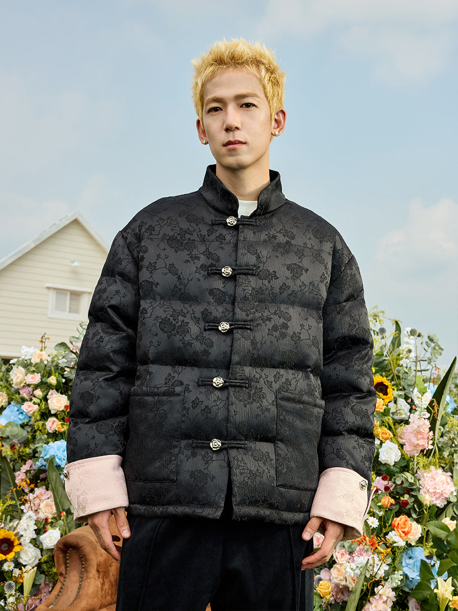 Harshandcruel Chinese Floral Jacquard Fabric Tang Costume Graphene Thermal Cotton Jacket