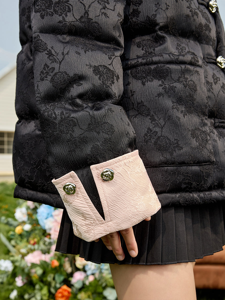 Harshandcruel Chinese Floral Jacquard Fabric Tang Costume Graphene Thermal Cotton Jacket