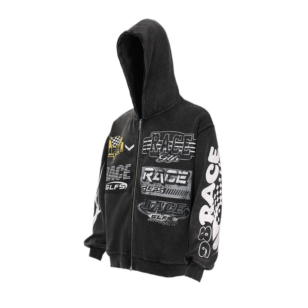 GLFS vintage racing zipper washed jacket