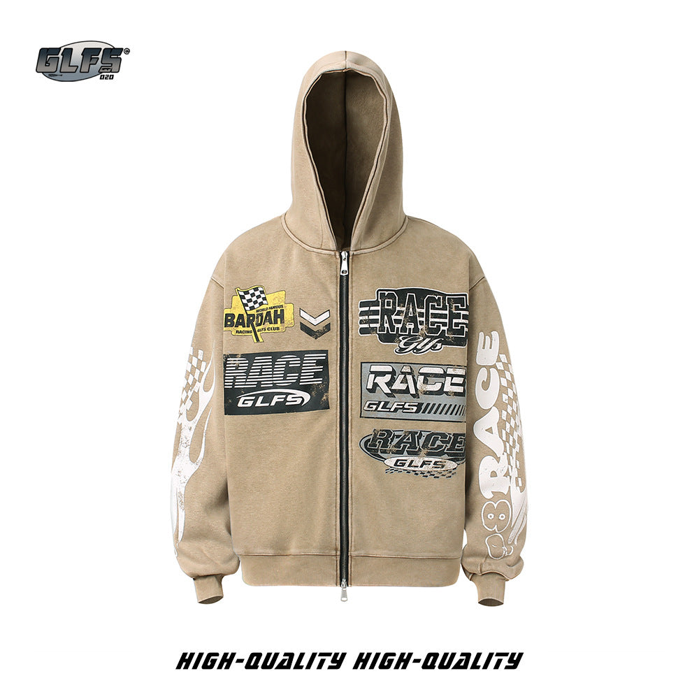 GLFS vintage racing zipper washed jacket