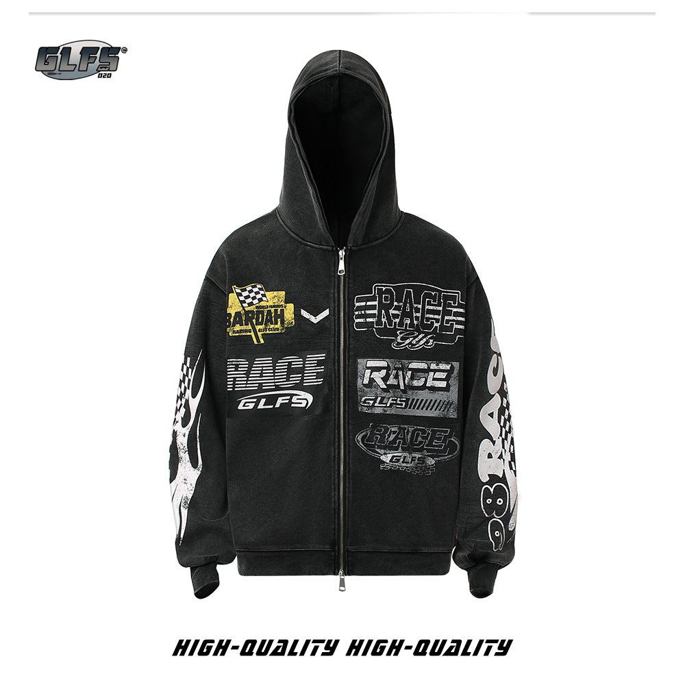 GLFS vintage racing zipper washed jacket