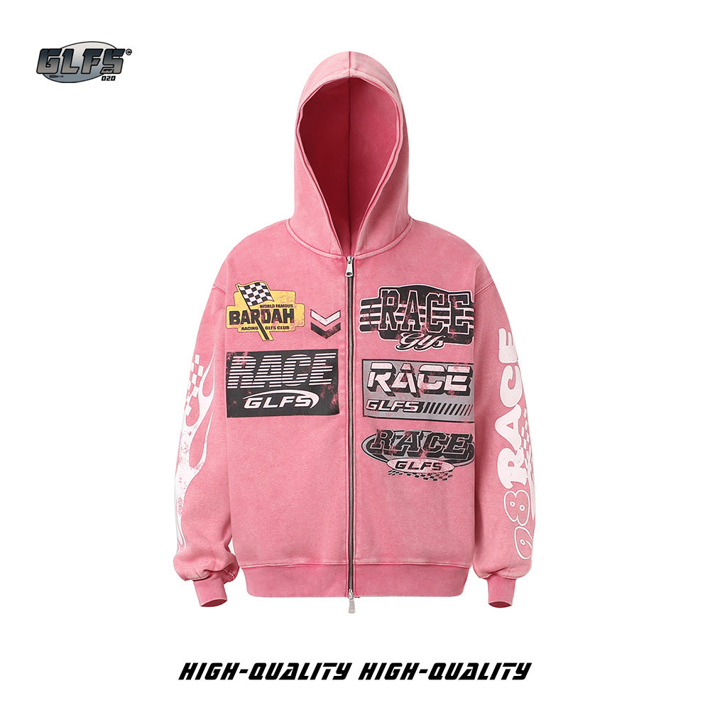 GLFS vintage racing zipper washed jacket