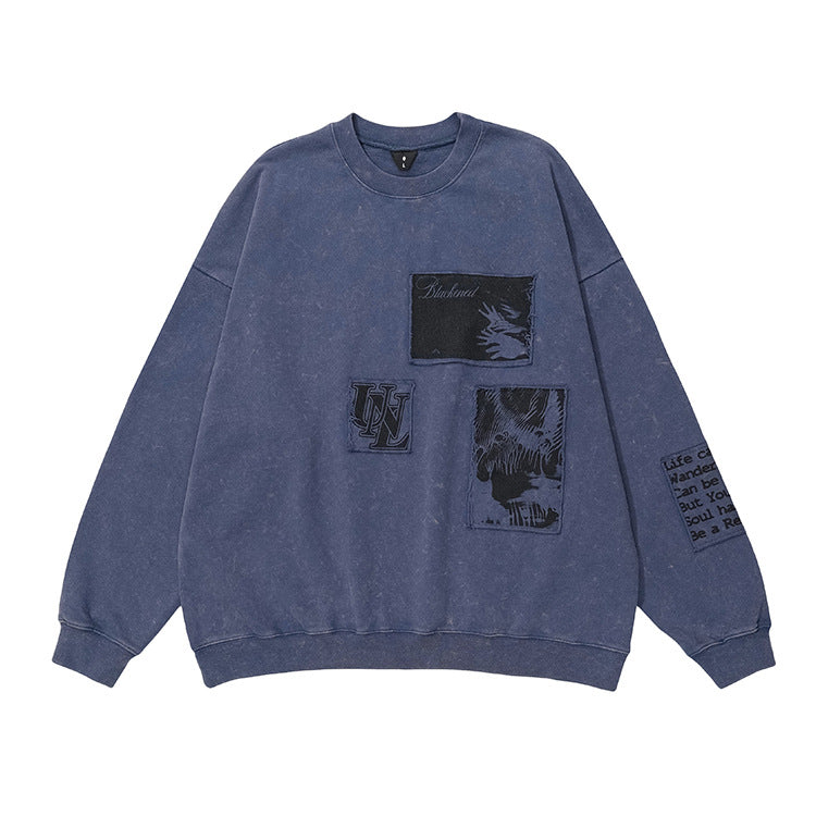 OVDY Appliqué Letters Terry Simple Loose Drop Shoulders Unisex Sweatshirt