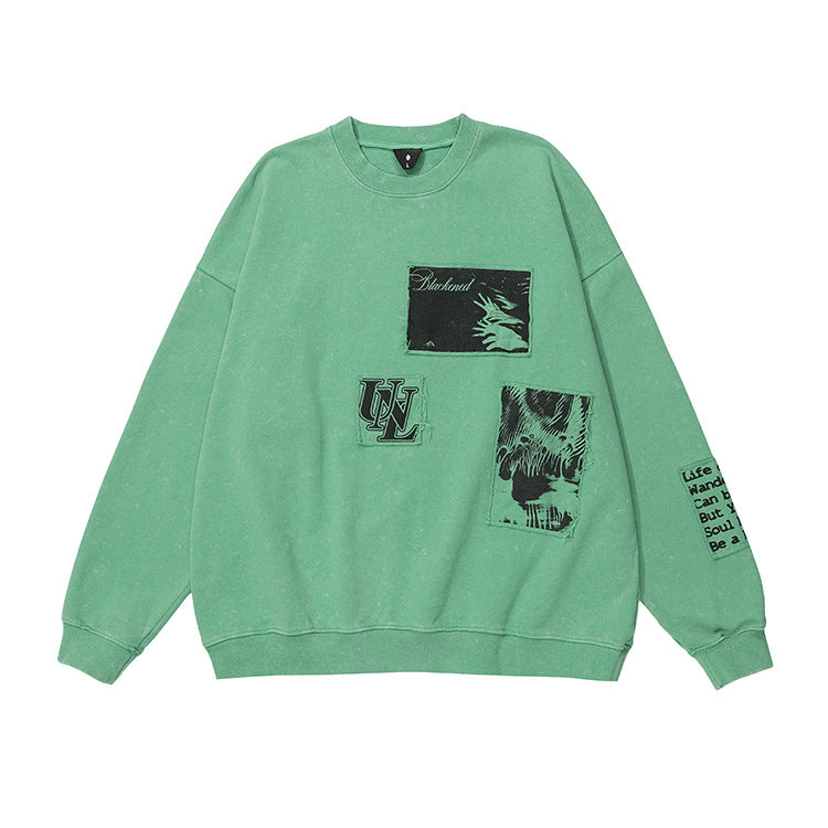 OVDY Appliqué Letters Terry Simple Loose Drop Shoulders Unisex Sweatshirt