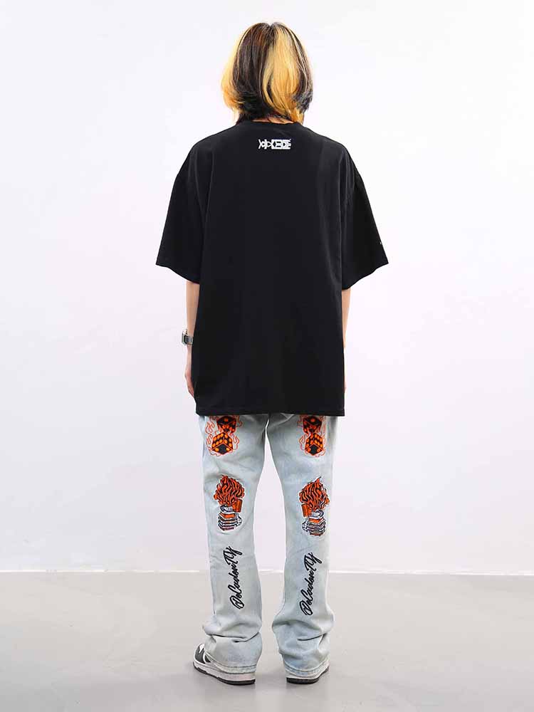 BTSG Washed Old Embroidered Skull Jeans
