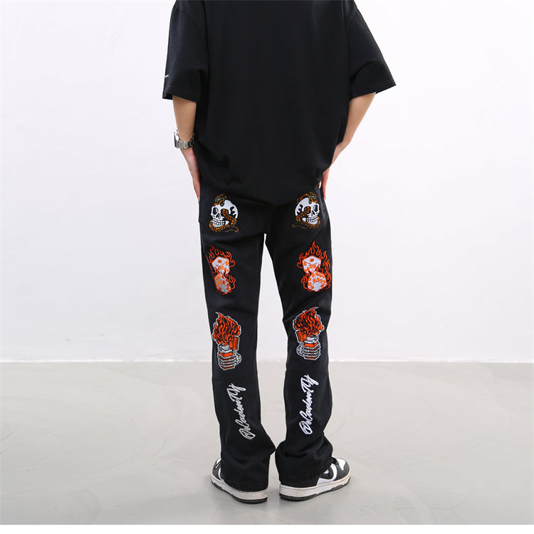BTSG Washed Old Embroidered Skull Jeans