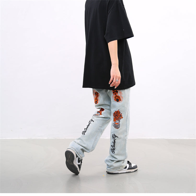 BTSG Washed Old Embroidered Skull Jeans