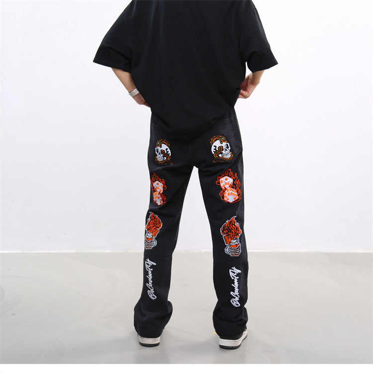 BTSG Washed Old Embroidered Skull Jeans