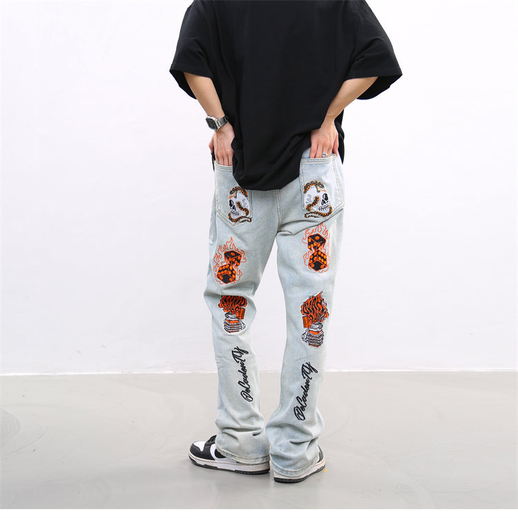 BTSG Washed Old Embroidered Skull Jeans
