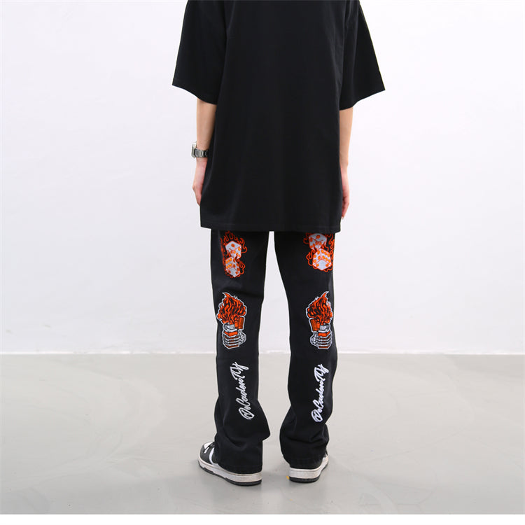 BTSG Washed Old Embroidered Skull Jeans