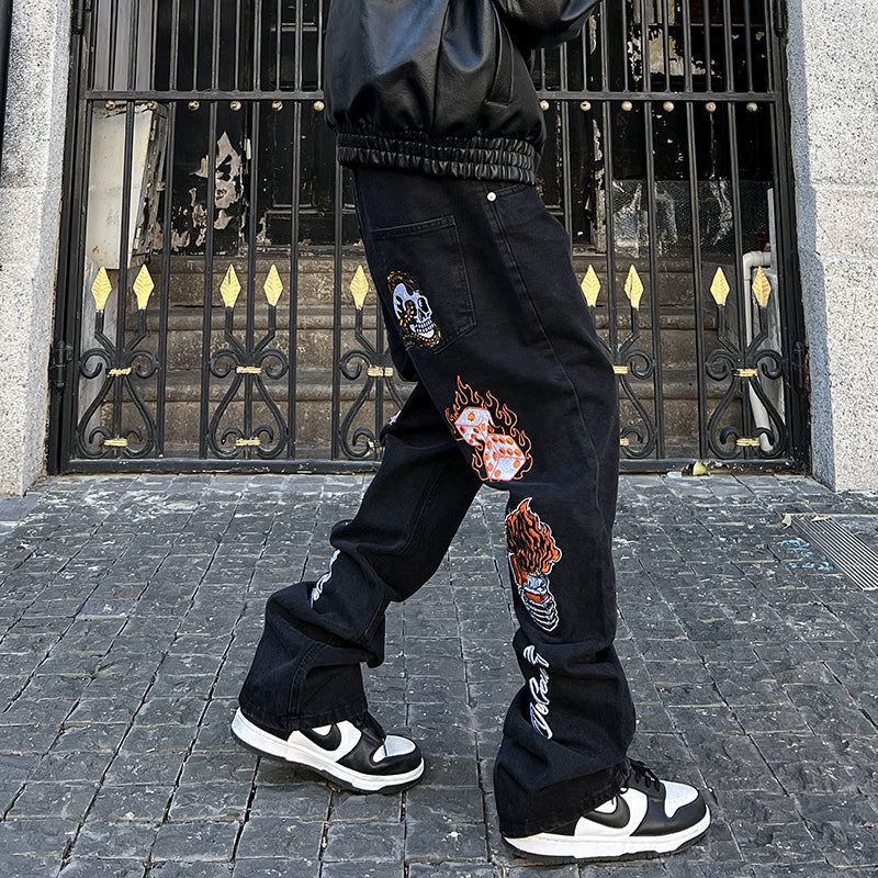 BTSG Washed Old Embroidered Skull Jeans