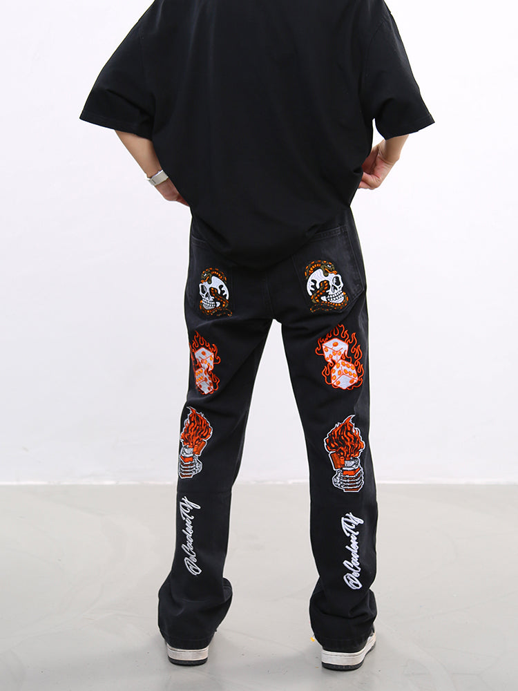 BTSG Washed Old Embroidered Skull Jeans