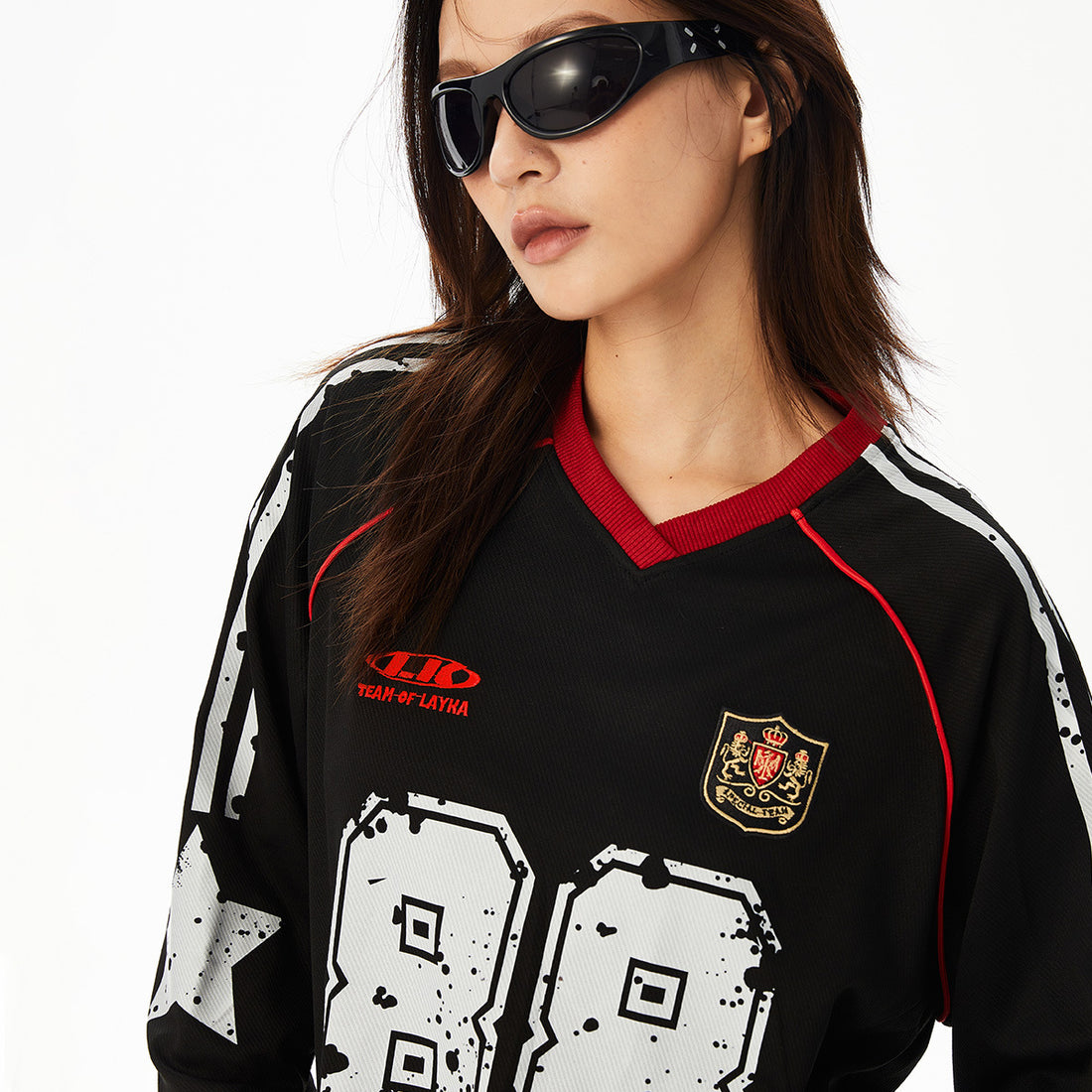 UNBDNS Vintage Digital Athletic Jersey Long Sleeve Loose Sweatshirt