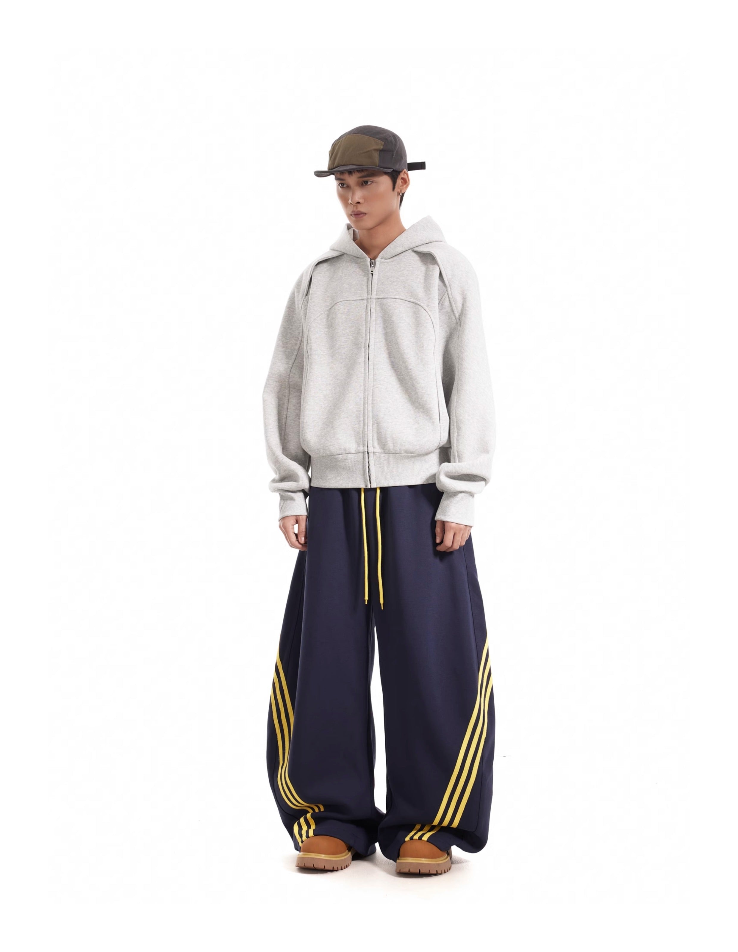 BTSG three-bar striped draped scimitar sweatpants