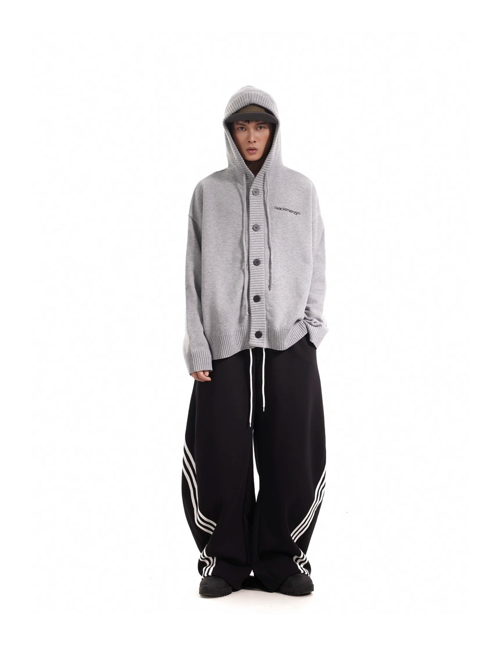 BTSG three-bar striped draped scimitar sweatpants
