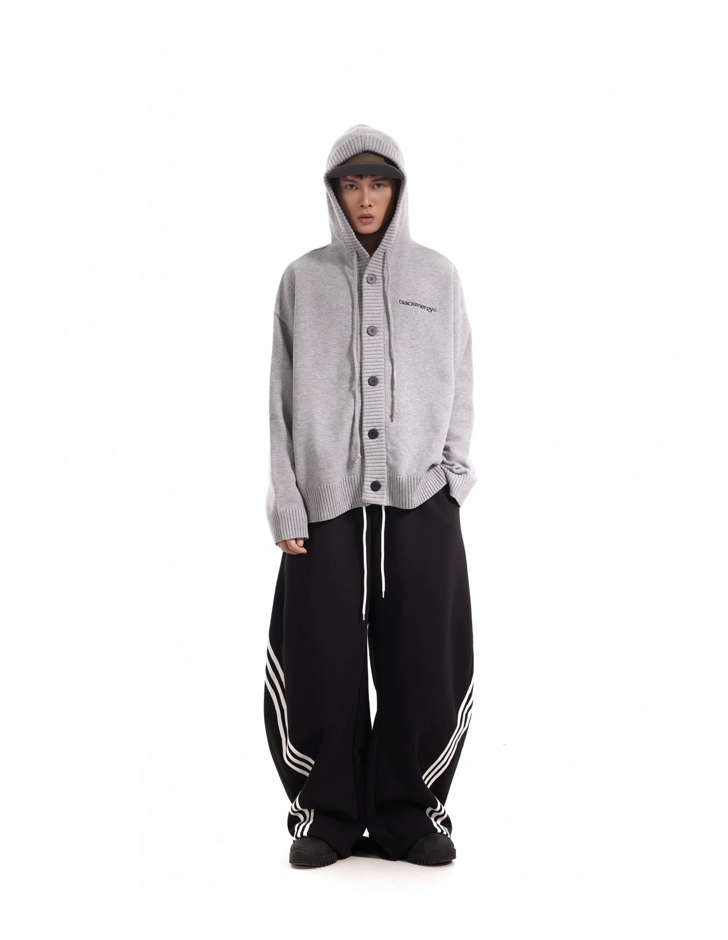BTSG three-bar striped draped scimitar sweatpants