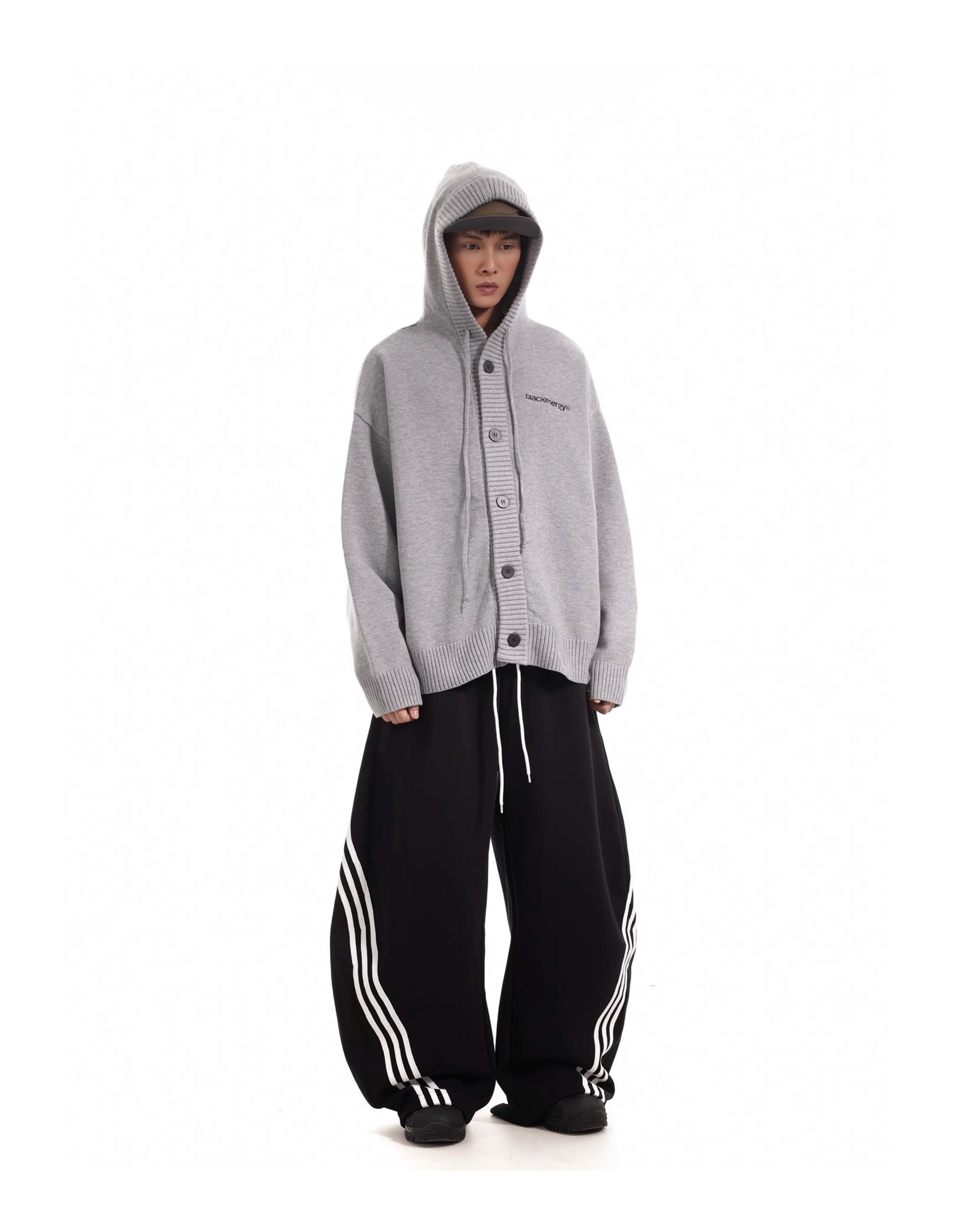 BTSG three-bar striped draped scimitar sweatpants