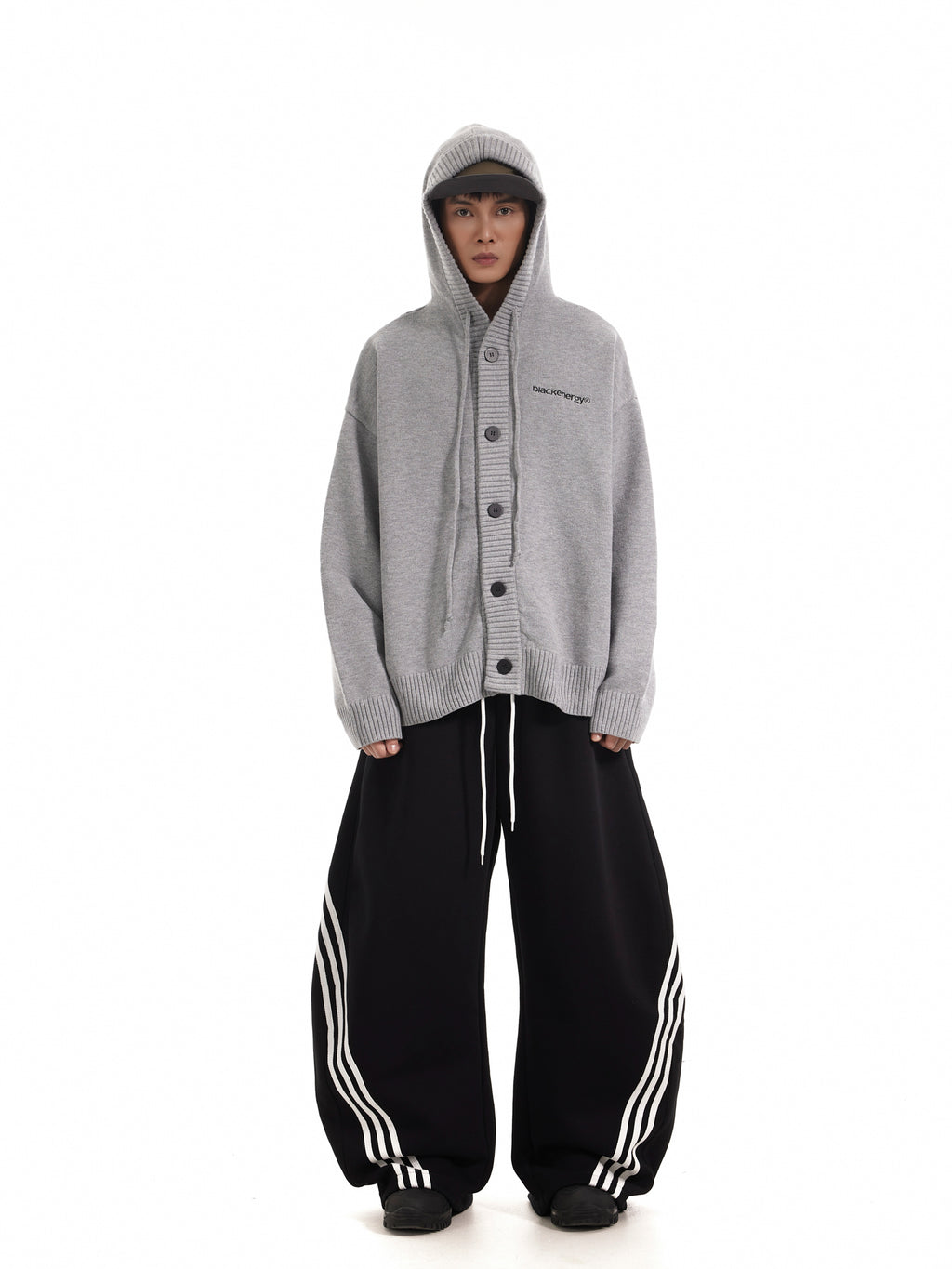 BTSG three-bar striped draped scimitar sweatpants
