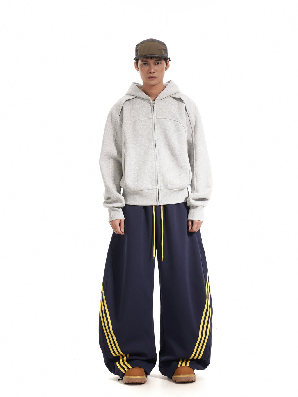 BTSG three-bar striped draped scimitar sweatpants