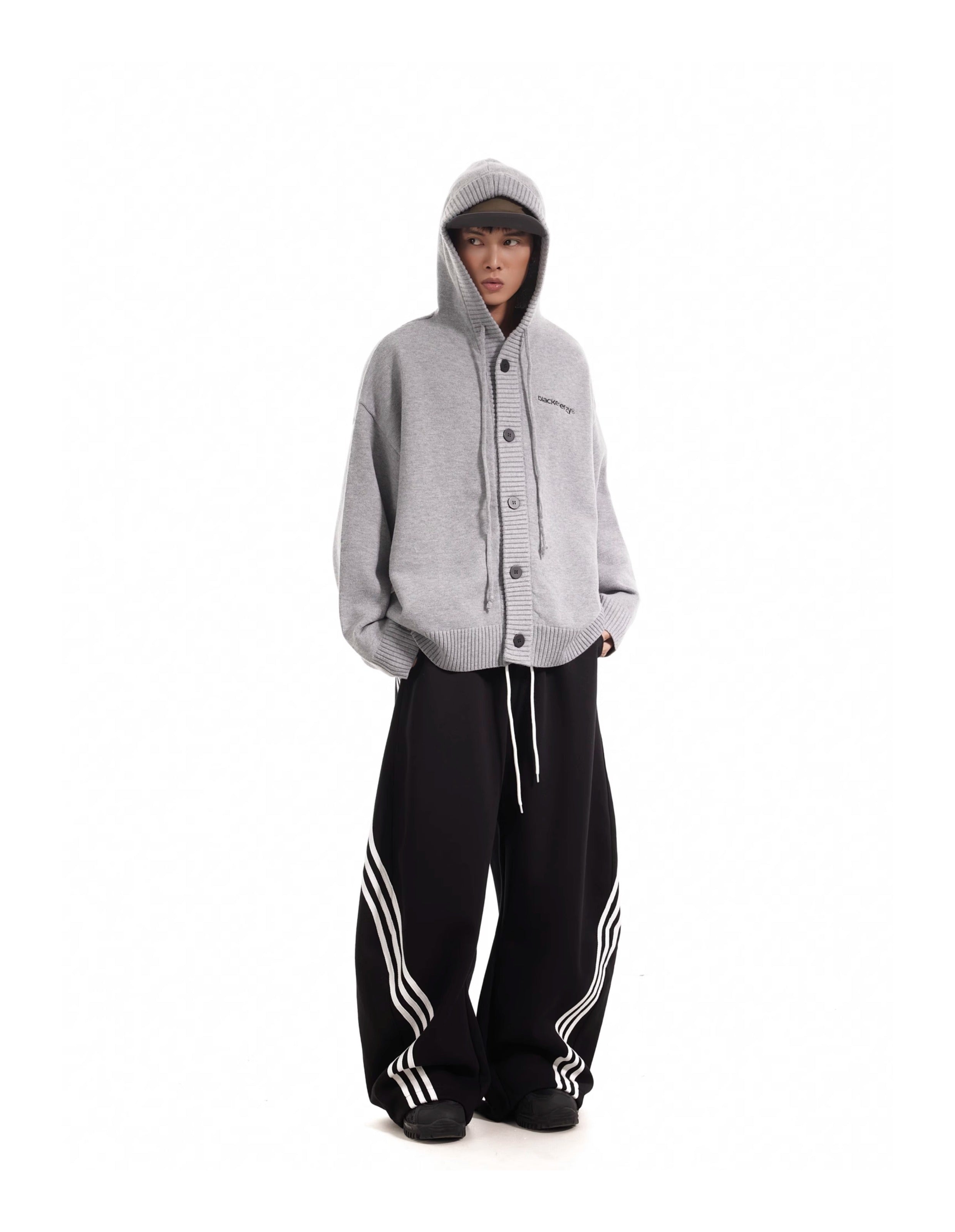 BTSG three-bar striped draped scimitar sweatpants