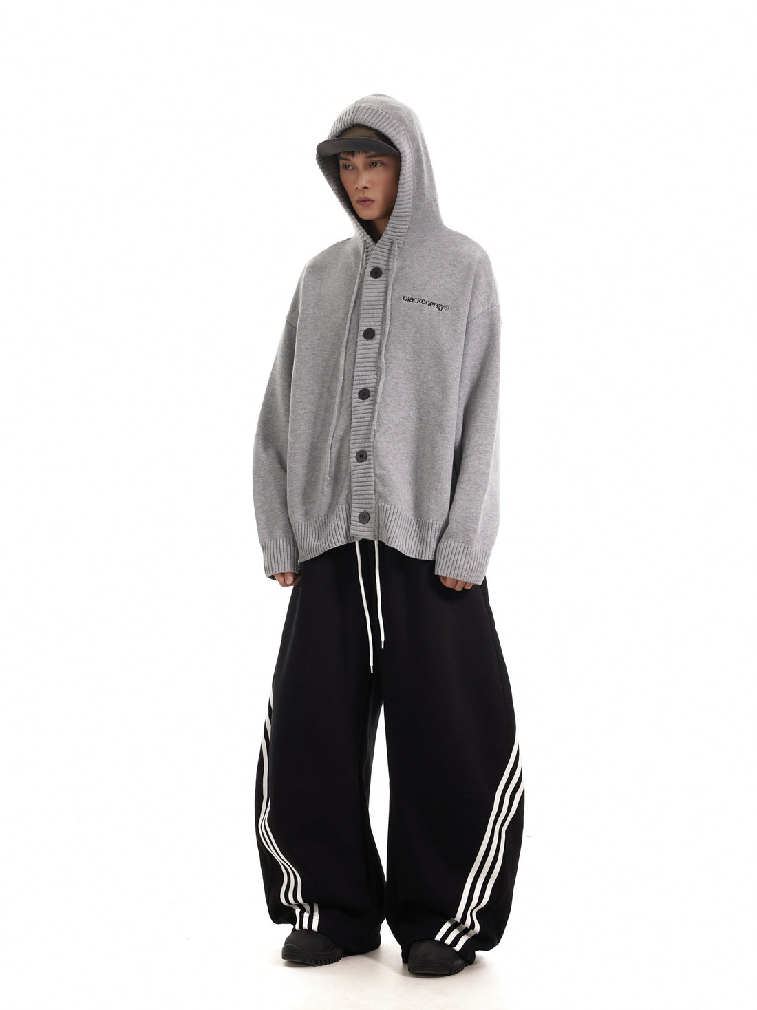 BTSG three-bar striped draped scimitar sweatpants