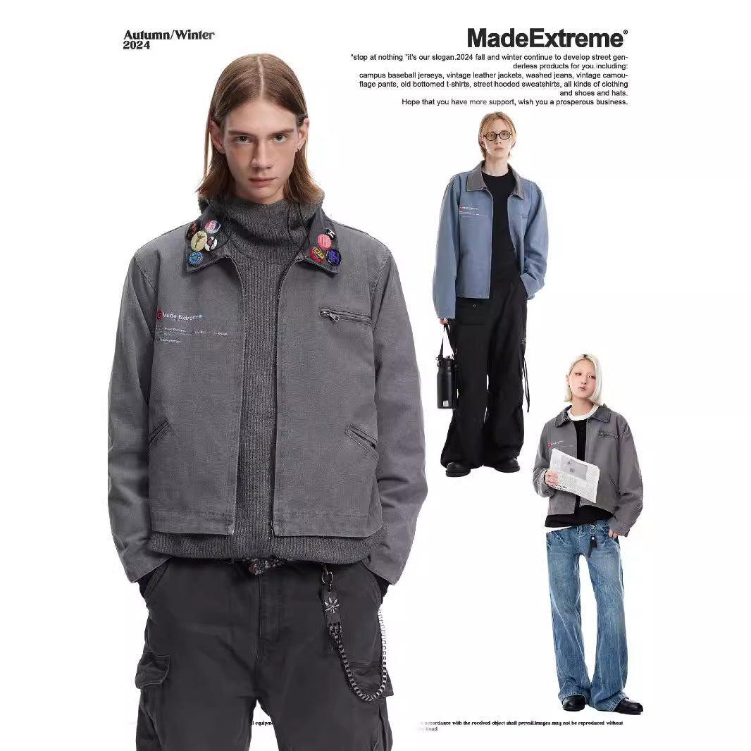 “Clearance"MADEEXTREME Embroidery Wash Distressed Workwear Detroit Jacket