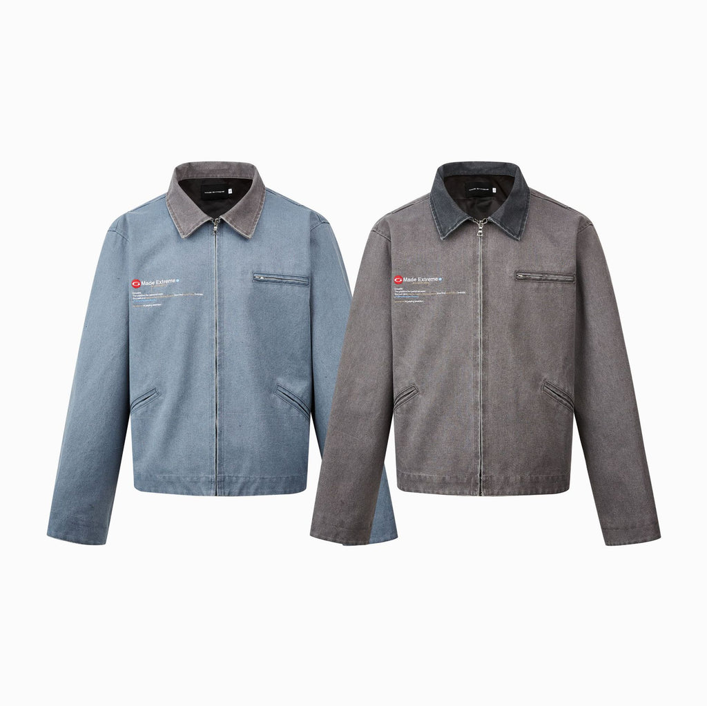 “Clearance"MADEEXTREME Embroidery Wash Distressed Workwear Detroit Jacket