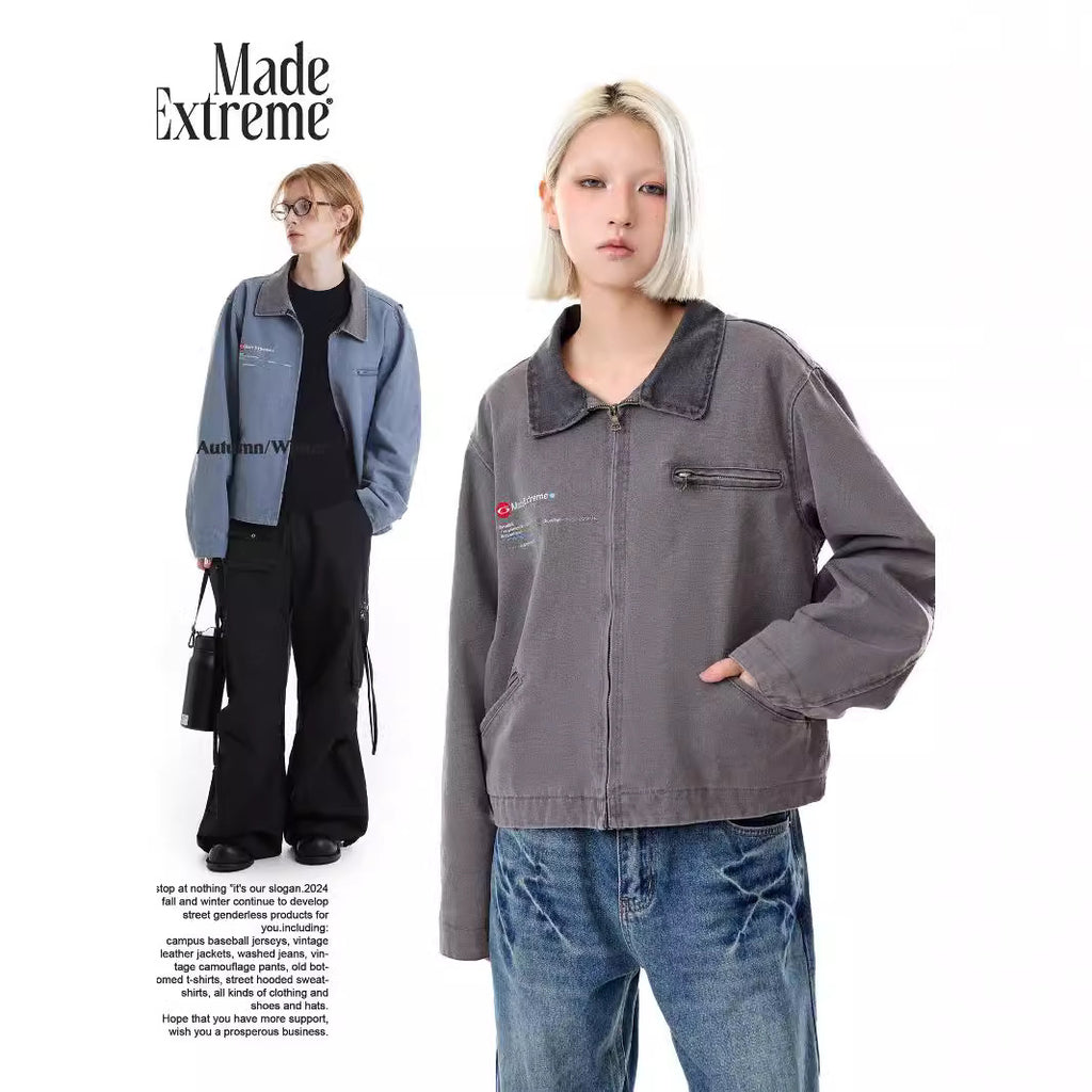 “Clearance"MADEEXTREME Embroidery Wash Distressed Workwear Detroit Jacket