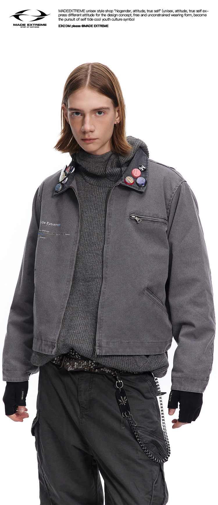 “Clearance"MADEEXTREME Embroidery Wash Distressed Workwear Detroit Jacket