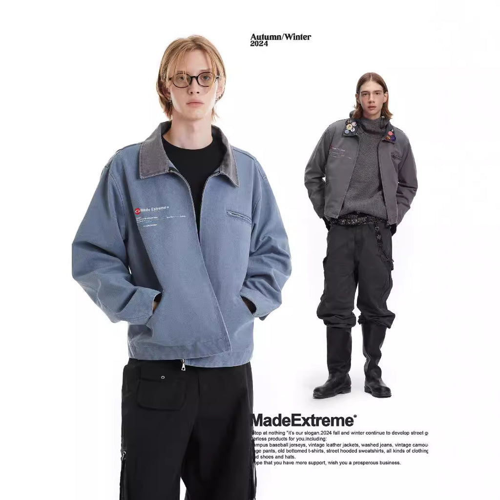 “Clearance"MADEEXTREME Embroidery Wash Distressed Workwear Detroit Jacket