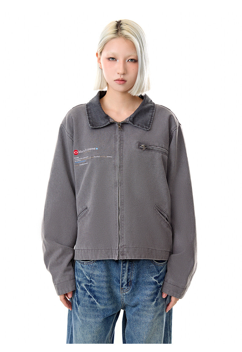 “Clearance"MADEEXTREME Embroidery Wash Distressed Workwear Detroit Jacket