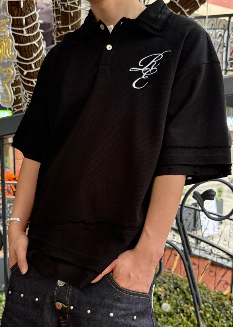 RELABEL Stitching Embroidered Fake Two-piece POLO Shirt